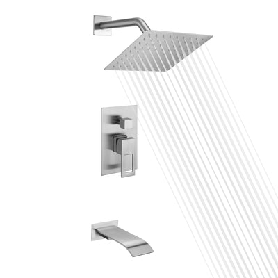 Juego de grifo de ducha y bañera de níquel cepillado con boquilla de cascada y válvula de equilibrio de presión incluida