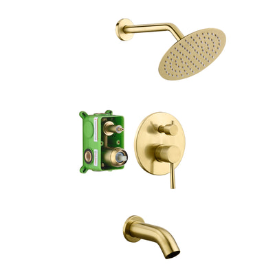 Juego de grifería para bañera y ducha de oro cepillado con caño para bañera en cascada