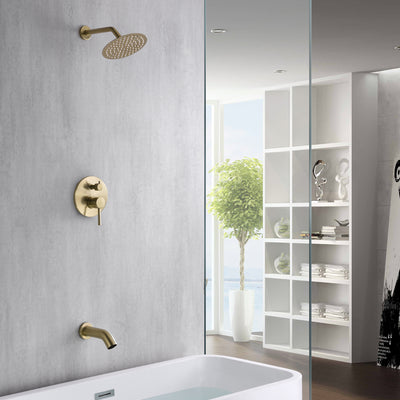 Juego de grifería para bañera y ducha de oro cepillado con caño para bañera en cascada