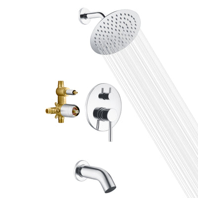 Sumerain grifo de ducha y bañera con válvula, kit de bañera de ducha con válvula de equilibrio de presión, cabezal de ducha de lluvia de 8 pulgadas y boquilla de cascada acabado cromado