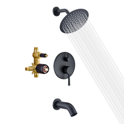 Sumerain Kit de ajuste para bañera y ducha con válvula áspera, grifo de ducha negro con boquilla para bañera, cabezal de ducha de 8 pulgadas, cartucho de equilibrio de presión