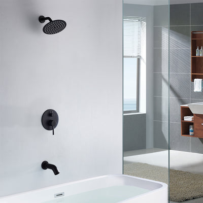 Juego de grifería para bañera y ducha en color negro mate con caño para bañera en cascada
