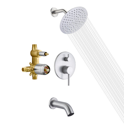 Sumerain - Grifo para bañera y ducha con válvula áspera, grifo de ducha de níquel cepillado con boquilla para bañera, cabezal de ducha tipo lluvia de 8 pulgadas