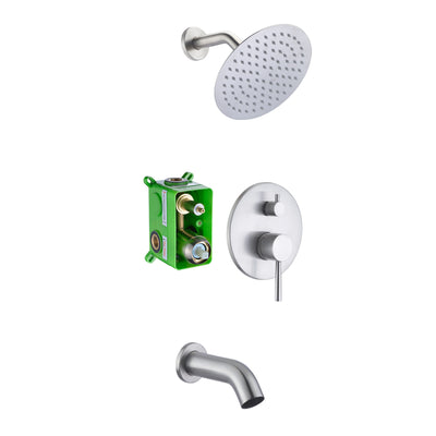 Juego de grifería para bañera y ducha de níquel cepillado con boquilla en cascada y ducha tipo lluvia de alta presión