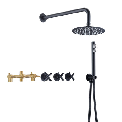 Sistema de grifo de ducha de 3 manijas,Juego de grifo de ducha negro mate con válvula,SUMERAIN