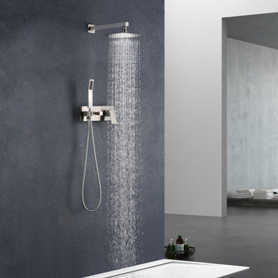 Sistema de ducha tipo lluvia Sumerain, con ducha de mano y válvula de equilibrio de presión, níquel cepillado