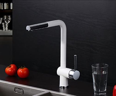 Grifo de cocina extraíble Sumerain, acabado blanco y cromado