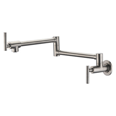 Soporte de pared para grifo de llenado de ollas, acabado en níquel cepillado y diseño de juntas oscilantes dobles