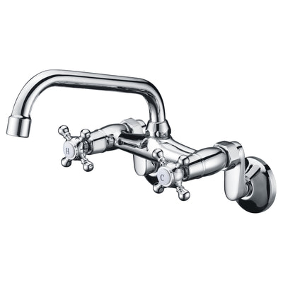 Grifos de cocina para montaje en pared, 2 manijas cruzadas con acabado cromado, extensión ajustable de 3" a 9"