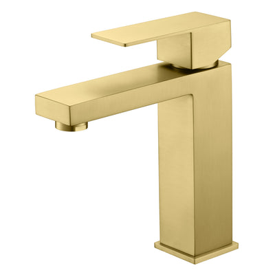 sumerain Grifo para lavabo de baño de oro cepillado, grifo de tocador de un solo orificio, acero inoxidable