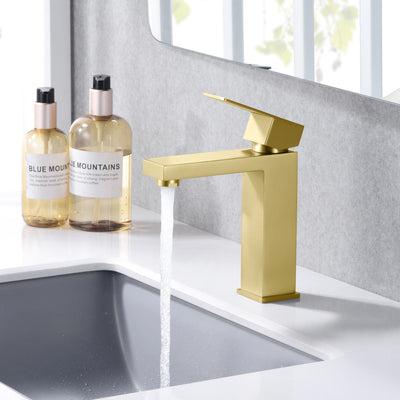 sumerain Grifo para lavabo de baño de oro cepillado, grifo de tocador de un solo orificio, acero inoxidable