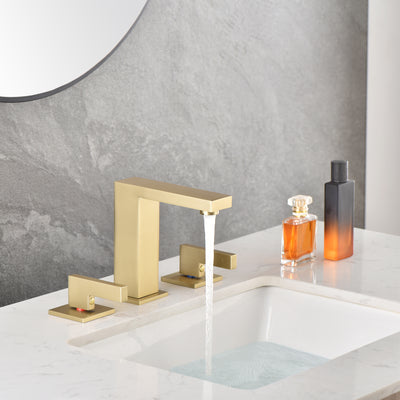 sumerain Grifo de baño generalizado de 8 pulgadas de oro cepillado, grifo de lavabo de 2 manijas, latón macizo, con manguera de conexión rápida