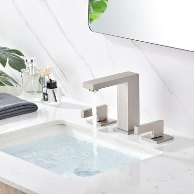 sumerain Grifo de baño de níquel cepillado generalizado de 8 pulgadas, grifo de lavabo de 2 asas con manguera de instalación rápida