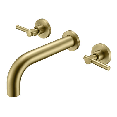 SUMERAIN Grifo para bañera de montaje en pared, grifo para bañera de oro cepillado, llenador de bañera de 3 orificios con válvula áspera