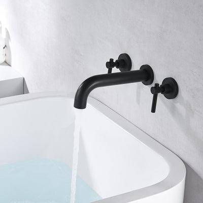 SUMERAIN Juego de grifo para bañera negro mate, montaje en pared, relleno para bañera, dos manijas