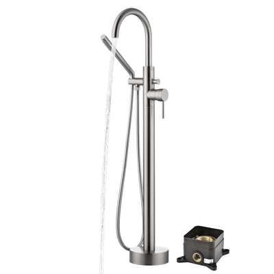 sumerain Grifo para bañera independiente, relleno para bañera montado en el piso de níquel cepillado, diseño de caja oculta modular de latón macizo, alto caudal