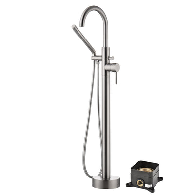 sumerain Grifo para bañera independiente, relleno para bañera montado en el piso de níquel cepillado, diseño de caja oculta modular de latón macizo, alto caudal