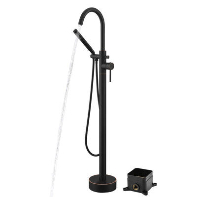 Sumerain - Grifo para bañera de montaje en suelo, bronce aceitado, independiente, con ducha de mano, diseño modular de caja oculta de latón macizo, alto caudal