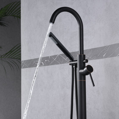 Sumerain - Grifo para bañera de montaje en suelo, bronce aceitado, independiente, con ducha de mano, diseño modular de caja oculta de latón macizo, alto caudal