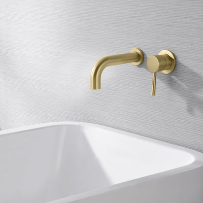 SUMERAIN Grifo de bañera de montaje en pared con válvula, mango único de oro cepillado
