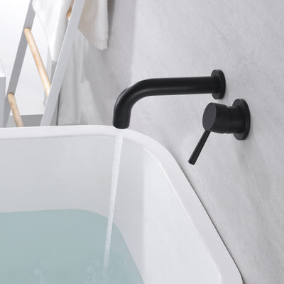 SUMERAIN Juego de grifos para bañera, color negro mate, montaje en pared, grifo para bañera con una sola manija, válvula empotrada incluida