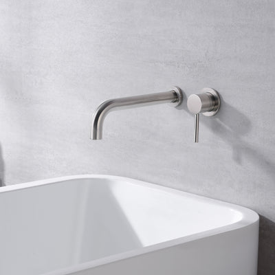 Grifo monomando de alto caudal y caño largo de níquel cepillado para montaje en pared, grifo de llenado para bañera